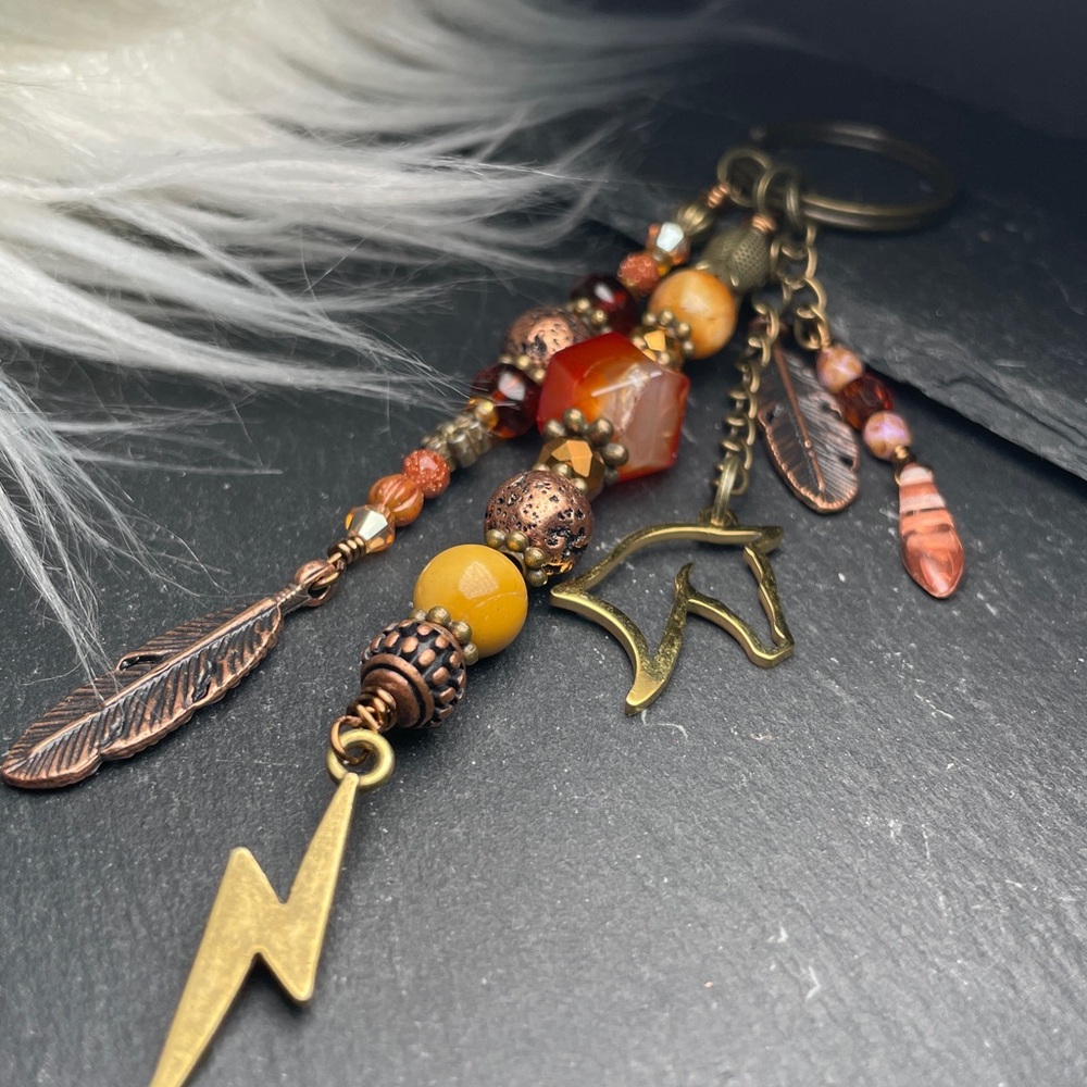 Desert Storm Carnelian, Tigers Eye & Jasper | Horse Feather Keychain Charm - Picture 11 of 11